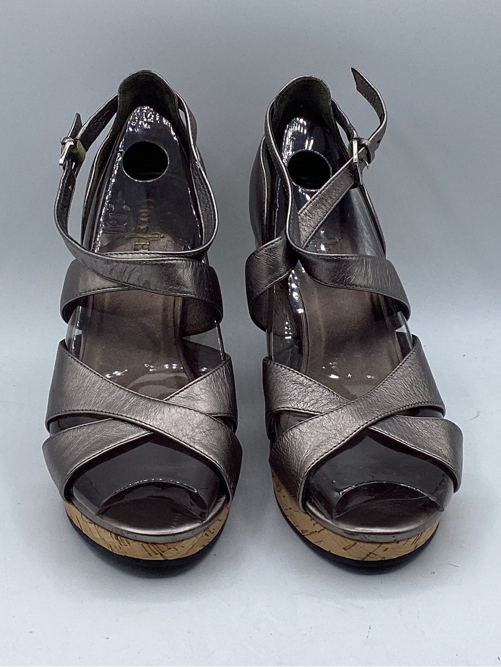 Cole Haan Marisa Gunsmoke Pewter Leather Cork Platform Sandals Women’s Size 7B